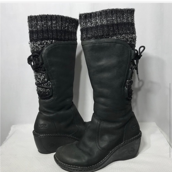 UGG 1936 SKYLAIR Black Leather Sweater Boots - Picture 2 of 5